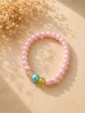 Pink Pearl Beaded Bracelet with Turquoise and Yellow Accent Beads